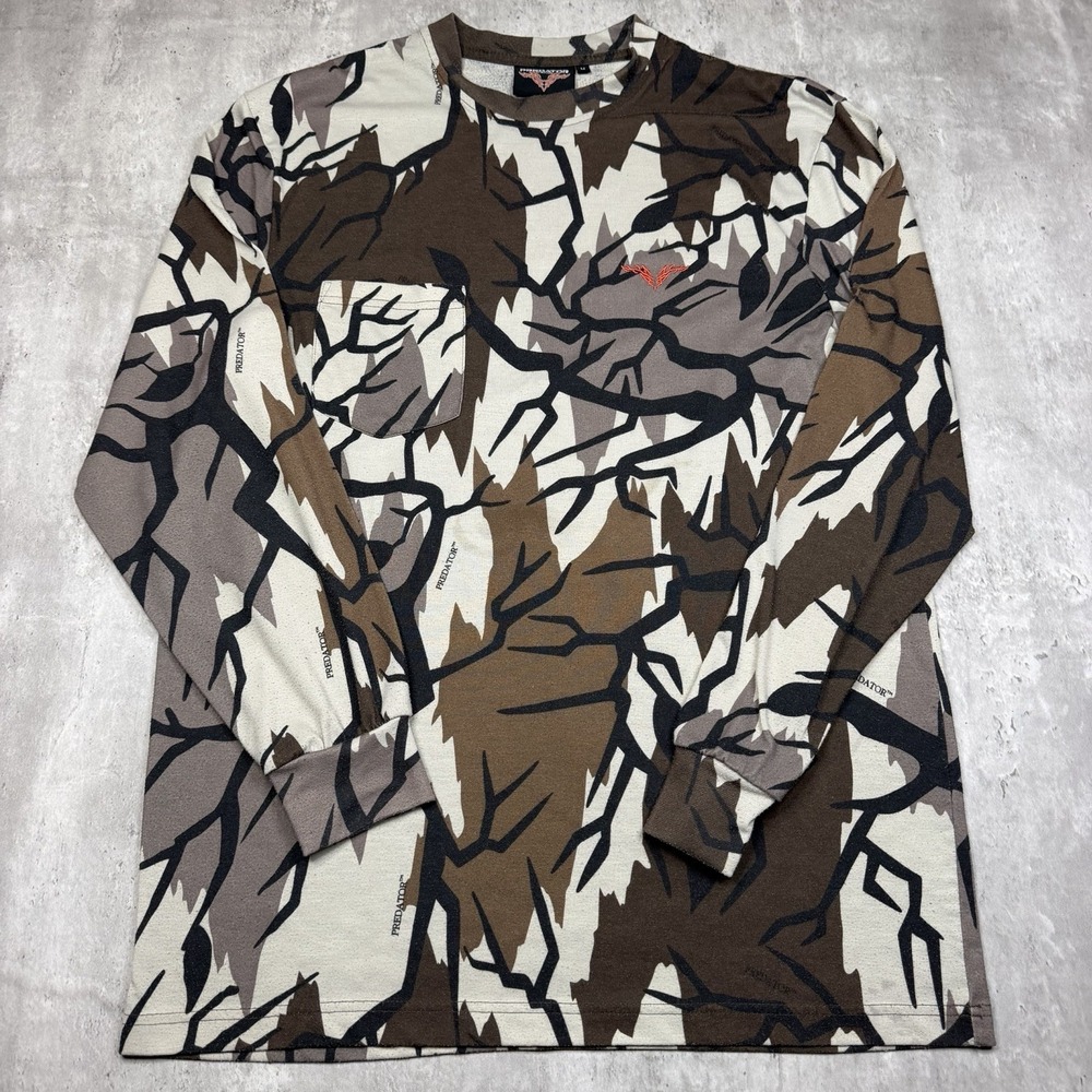 Predator Hunting Camo Long Sleeve Shirt Mens Medium Pocket Fishing Vintage